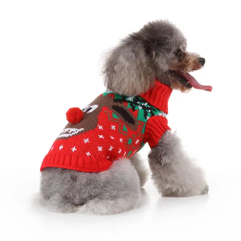 Petit Chien Pull de Noël Chaud Tricot Vêtements Chiot Hiver Tenue de Vacances Mignon Os Motif Élan Vêtements pour Animaux de Compagnie
