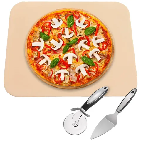 Cordieriet Pizzasteen Bakplaat Set Met Roestvrijstalen Pizzasnijder En Houten Schep Hittebestendige Rechthoekige Oven Grill Baksteen