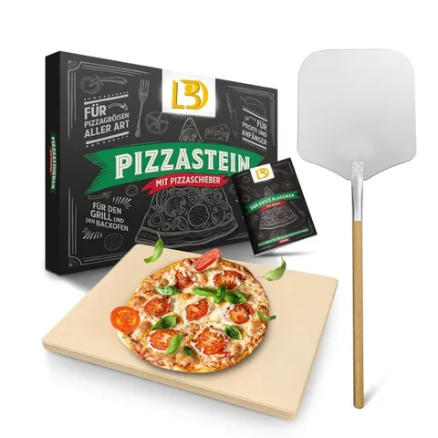 Ensemble Pierre à Pizza en Cordiérite Et Pelle en Aluminium Manche en Bois Amovible Ustensiles de Four Gril