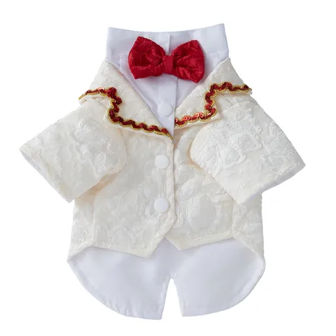 British Style Pet Dog Suit Polyester Bowtie Formal Vest Autumn Small Dog Apparel Wedding Party Tuxedo Clothes