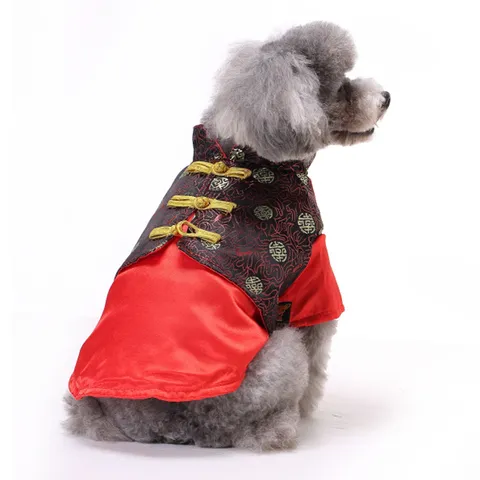 Pet Dog Tang Suit New Year Chinese Style Traditional Embroidery Dragon Pattern Cotton Padded Warm Coat For Small Medium Dogs