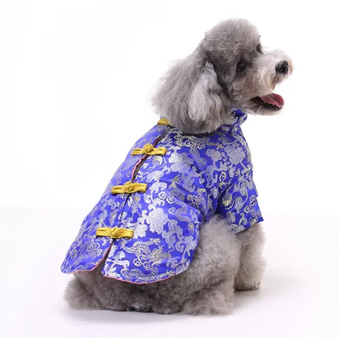 Pet Dog Tang Suit New Year Chinese Style Traditional Embroidery Dragon Pattern Cotton Padded Warm Coat For Small Medium Dogs