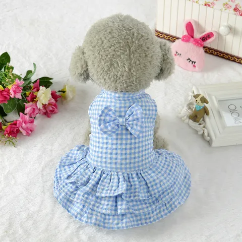 Vestito Estivo per Animali Domestici Piccoli Cani Traspirante Poliestere Scozzese Floreale Gonna Principessa con Fiocco Abbigliamento Gatto Cane
