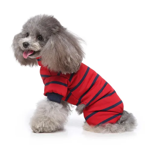 Pet Dog Pajamas Four-Legged Striped Turtleneck Puppy Home Jumpsuit Breathable Polyester Pet Apparel For Small Dogs