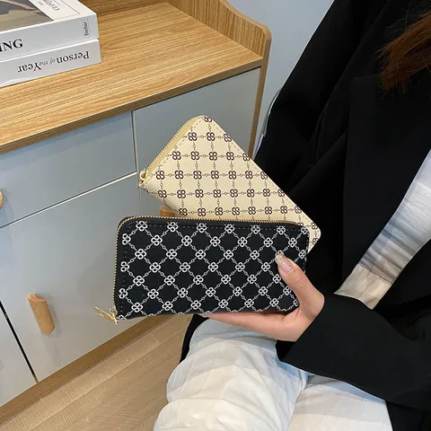 Dames Lange PU-Leren Portemonnee Mode Bedrukt Geometrisch Patroon Grote Capaciteit Clutch Portemonnee Kaarthouder Mobiele Telefoon Tas