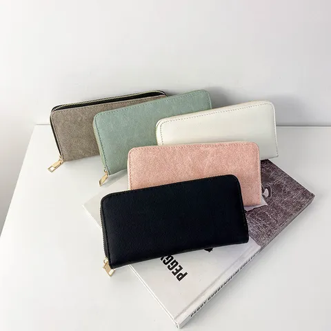 Mode Damen Langes Portemonnaie Große Kapazität Mehrere Kartenfächer PU Leder Matte Clutch Gold Reißverschluss Geldbeutel
