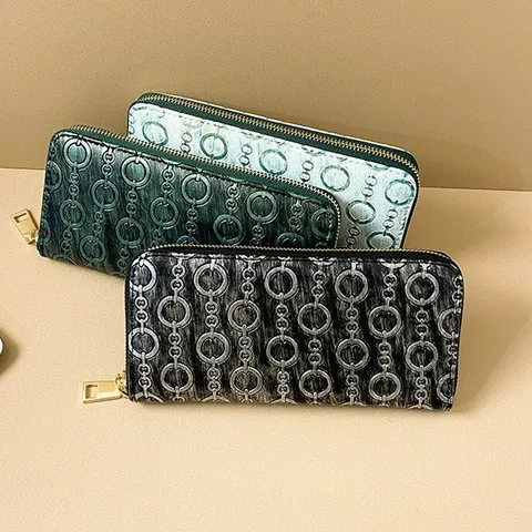 Portafoglio Lungo da Donna in Pelle PU con Stampa a Catena Grande Capacità Pochette con Cerniera Porta Carte Portamonete Urbano