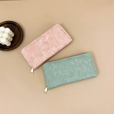 Mode Damen Langes Portemonnaie Große Kapazität Mehrere Kartenfächer PU Leder Matte Clutch Gold Reißverschluss Geldbeutel