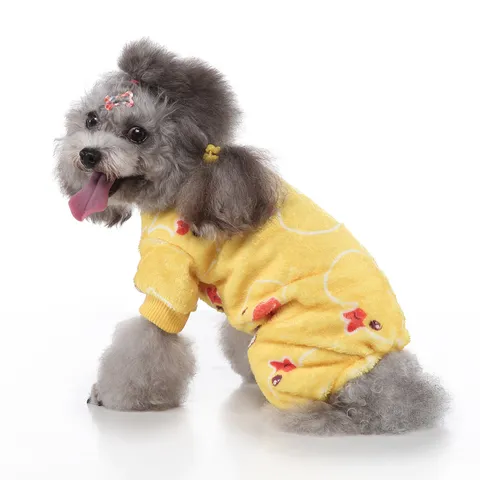 Cute Cartoon Printed Pet Dog Pajamas Four Legged Thickened Fleece Warm Winter Clothes For Small Medium Dogs Cats Soft Comfortable Home Wear