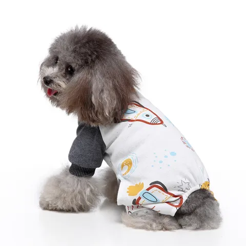 Komfortable Polyester Haustier Hund Pyjamas Casual Cartoon Raumschiff Astronaut Gedruckt Jumpsuit Homewear Für Kleine Mittlere Hunde
