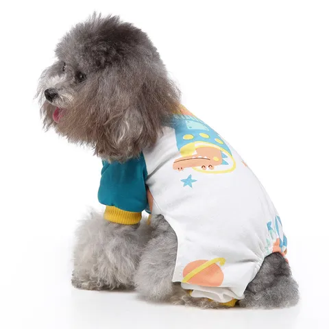 Komfortable Polyester Haustier Hund Pyjamas Casual Cartoon Raumschiff Astronaut Gedruckt Jumpsuit Homewear Für Kleine Mittlere Hunde
