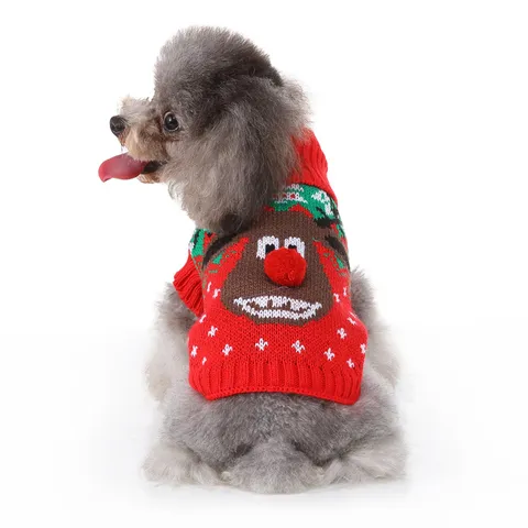 Pull pour Chien de Compagnie Renne de Noël Col Roulé Vêtements Chauds d'Hiver pour Chiot Vêtement Pullover en Tricot Mignon pour Petits Chiens Chats
