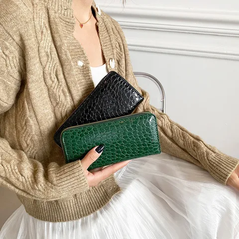 Dames PU Leer Lange Portemonnee Alligatormotief Rits Clutch Portemonnee Meerdere Kaartsleuven Handtas