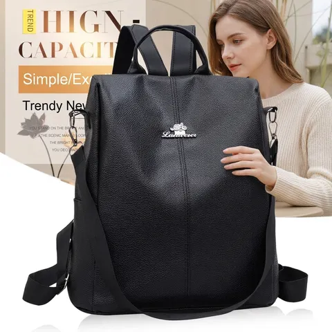 Γυναικείο Trendy Αντικλεπτικό Σακίδιο PU Δέρμα Υφή Λίτσι Πολυλειτουργική Τσάντα Ώμου Κορεάτικο Casual Σακίδιο Ταξιδιού