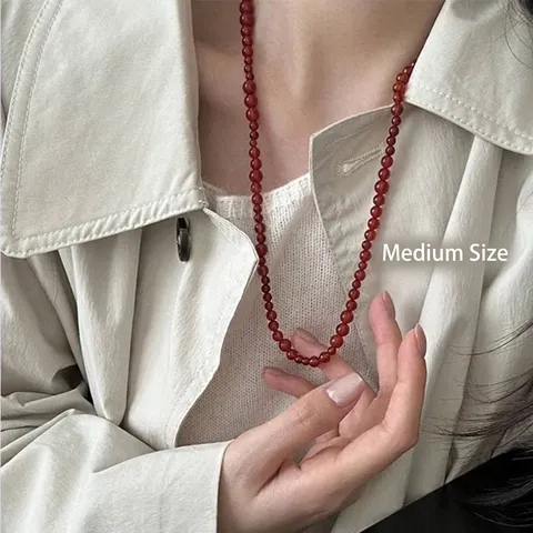Französische Vintage Rot Schwarz Achat Lange Halskette Für Damen Unregelmäßige Perlen Pulloverkette Mehrlagiger Nischenschmuck