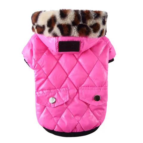 Pet Dog Winter Warm Cotton Coat With Faux Fur Hooded Cold Weather Puppy Jacket Windproof Apparel For Small Medium Dogs