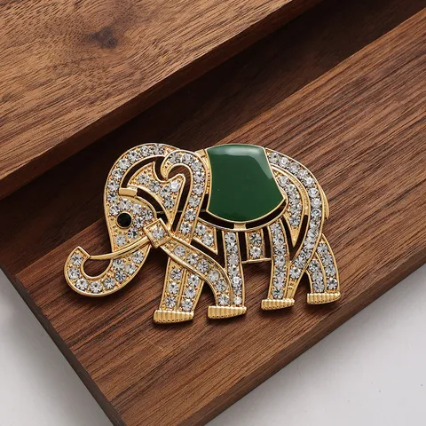 Broche Éléphant en Cuivre Plaqué Or de Luxe pour Femmes Épingle Animale en Émail et Strass de Haute Qualité Accessoire de Mode
