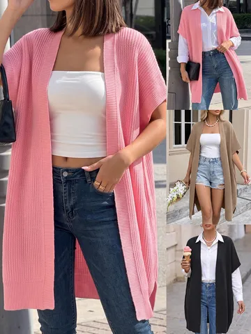 Mujer Casual Color Sólido Sin Mangas Tejido Cardigan Suéter Cuello en V Frente Abierto Holgado Otoño Invierno Chaleco Ropa Exterior