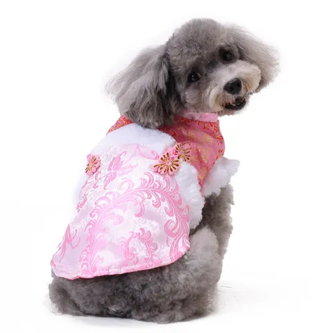 Pet Dog Winter Tang Suit Traditional Chinese Style Thick Warm Cotton Clothes Festive New Year Dog Apparel Puppy Coat