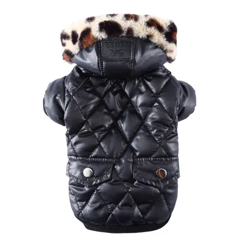 Pet Dog Winter Warm Cotton Coat With Faux Fur Hooded Cold Weather Puppy Jacket Windproof Apparel For Small Medium Dogs