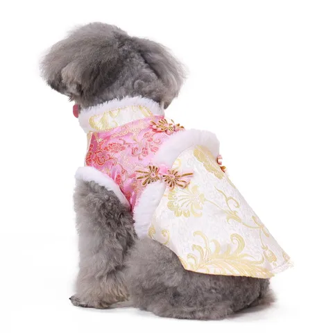 Pet Dog Winter Tang Suit Traditional Chinese Style Thick Warm Cotton Clothes Festive New Year Dog Apparel Puppy Coat