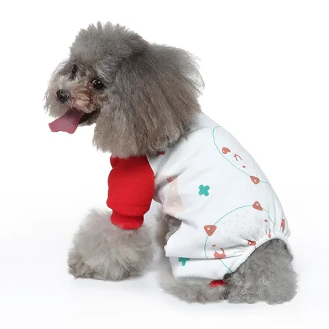 Atmungsaktiver Haustier Hund Schlafanzug Dünner Sommer Vierbeiniger Heimanzug Für Kleine Hunde Welpen Anti-Haarausfall Bedruckter Overall Schlafbekleidung