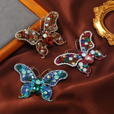 Vintage Luxury Zinc Alloy Butterfly Brooch Υπερμεγέθη Στρας Κρύσταλλο Έντομο Σήμα Καρφίτσα για Γυναικεία Κοσμήματα Πάρτι Συμποσίου