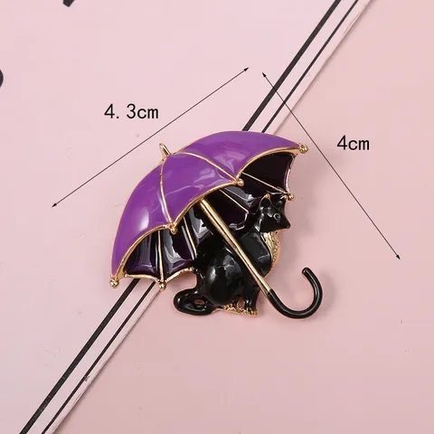 Cute Japanese Cartoon Cat With Umbrella Enamel Brooch Pin Colorful Oil Dripping Alloy Pin For Couples Women Clothing Accessory