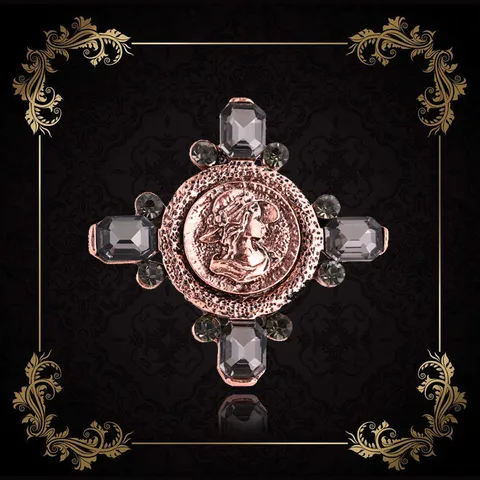 Vintage Baroque Cross Brooch Palace Style Cameo Portrait Relief Brooch Alloy Crystal Rhinestone Badge Pin Jewelry Accessories For Women Men