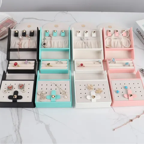 Portable PU Leather Jewelry Storage Box Multi-layer Handheld Travel Jewelry Case For Rings Necklaces Earrings Exquisite Organizer