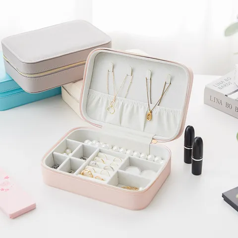 Portable PU Leather Jewelry Box Travel Multi-functional Storage Case For Earrings Rings Necklaces Simple Jewelry Organizer