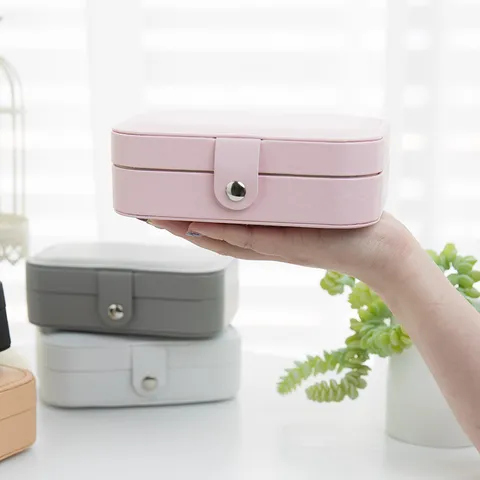 Portable PU Leather Jewelry Box Travel Multifunctional Earring Ring Storage Organizer Case With Metal Buckle Solid Color For Women