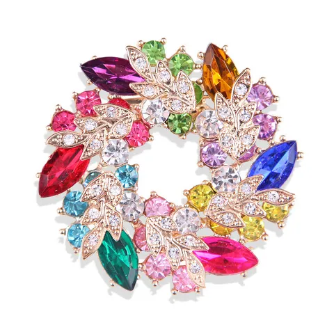 Mode Legierung Kristall Kranz Brosche Für Damen Glänzende Strass Runde Blume Anstecknadel Elegante Kleidung Accessoire Luxuriöser Schmuck