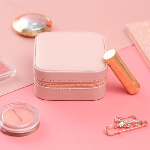 Portable PU Leather Jewelry Storage Box Square Zipper Travel Jewelry Case For Necklaces Earrings Rings Jewelry Organizer Box
