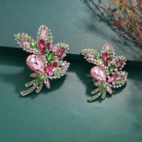 Vintage Luxueus Legering Strass Bloem Blad Brosche Premium Kristal Glas Veiligheidsspeld Jurk Jas Kleding Decoratie Voor Dames Sieraden Cadeau