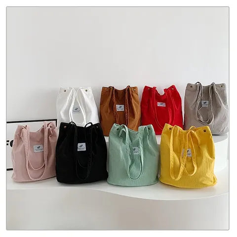 Bolso Tote de Pana para Mujer Gran Capacidad Color Sólido Bolso de Hombro Literario Minimalista Bolsa de Compras Reutilizable Bolso de Mano