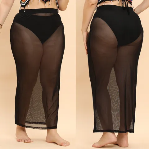 Gonna Maxi in Rete Trasparente Nera Taglie Forti Donna Sexy a Vita Alta Copricostume da Spiaggia Gonna Lunga Dritta