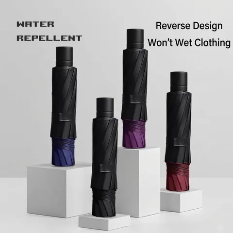 12 Baleinen Grote Opvouwbare Paraplu UV-bescherming Winddicht Waterdicht Omgekeerd Zwarte Lijm Coating Paraplu Voor Mannen Vrouwen Reizen Zonnescherm
