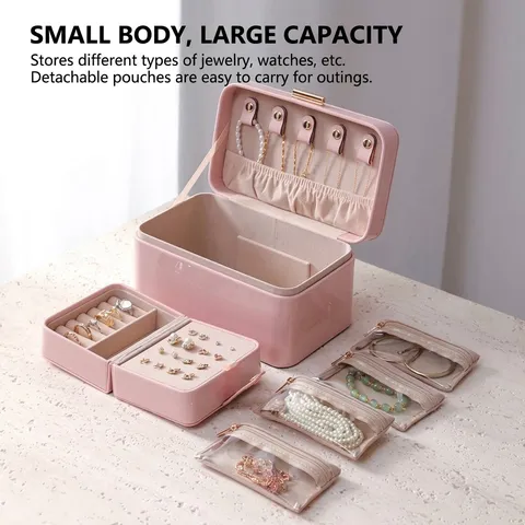 High Gloss PU Leather Jewelry Box Portable Travel Organizer Case For Rings Necklaces Earrings Storage Organizer Case Women Gift