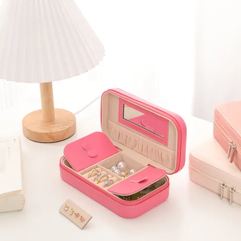 Large Capacity Portable Jewelry Box Travel Organizer With Mirror Leather Storage Case For Rings Earrings Necklaces