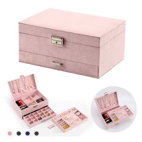 Vintage Velvet Jewelry Box 3 Layers Large Capacity Jewelry Organizer With Lock Retro Jewelry Case For Rings Necklaces Women