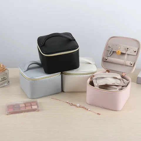 Portable PU Leather Jewelry Box Travel Mini Jewelry Organizer Case For Necklace Ring Earring Storage Case With Handle