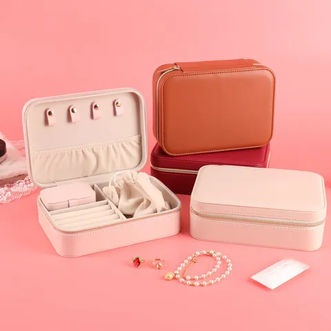 Vintage PU Leather Jewelry Organizer Box Waterproof Portable Case For Ring Earring Necklace Travel Jewelry Storage Gift Women