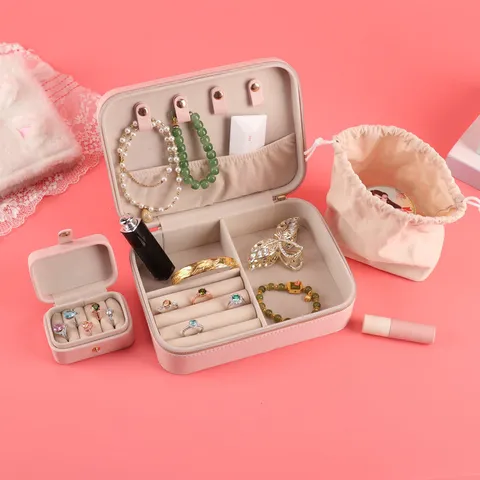 Vintage PU Leather Jewelry Organizer Box Waterproof Portable Case For Ring Earring Necklace Travel Jewelry Storage Gift Women