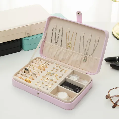 Minimalist PU Leather Jewelry Box Portable Travel Jewelry Storage Case With Snap Button For Earrings Rings Necklaces Jewelry Organizer