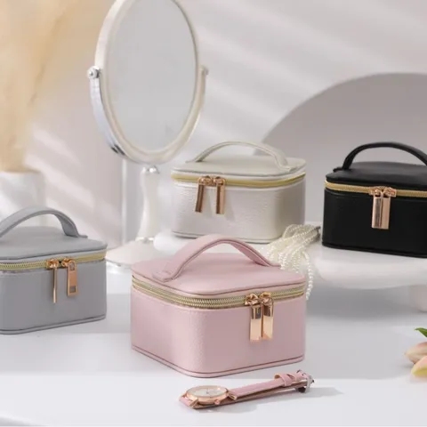 Portable PU Leather Velvet Jewelry Box Travel Storage Case For Necklace Earring Ring Display Organizer With Handle Zipper