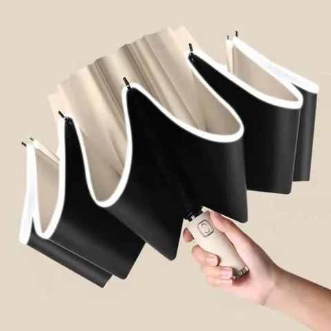 10 Baleinen Inverted Automatische Paraplu Met Reflecterende Strip Winddicht 3-voudig Inverted Zon Regen Paraplu Grote Pongee Zwarte Coating Auto Paraplu