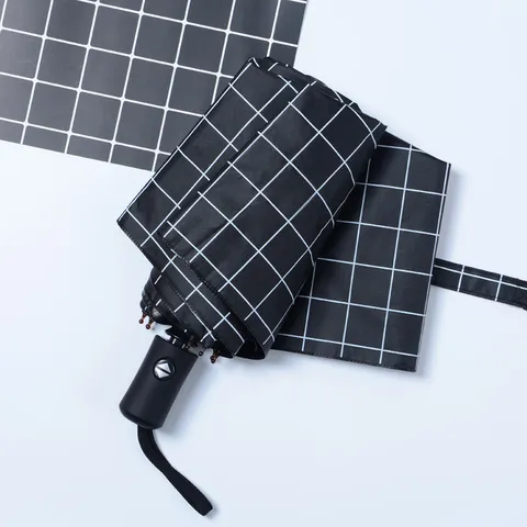 Ombrello Pieghevole a Quadri Bianco e Nero Minimalista Protezione UV Sole Pioggia Doppio Uso 8 Stecche Portatile