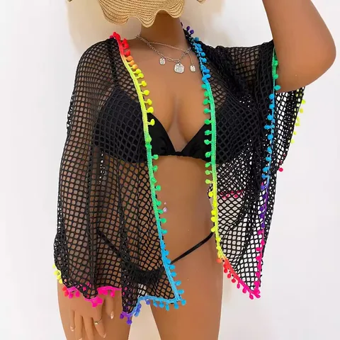 Große Größen Damen Strand Bikini Cover-Up Rock Einfarbig Netzstoff Fransen Sarong Sommer Resort Lässiger Rock