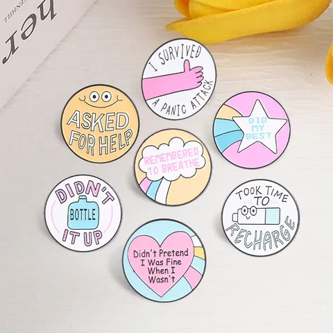 Mental Health Recovery Enamel Pin Macaron Color Slogan Badge Zinc Alloy Healing Brooch For Backpack Clothing Accessories Women Men